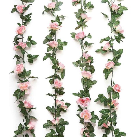 Lot de 2 guirlandes de roses artificielles, plantes artificielles pour hôtel, mariage, maison, fête, jardin, artisanat, décoration (rose)-AquaForge