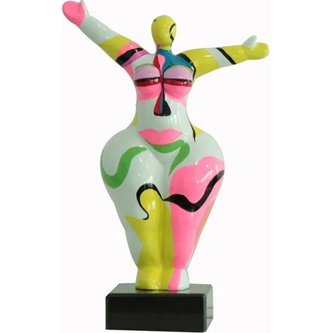 Statue femme bras levés peinture abstraite H34 cm - LADY FACE 01 (1/3)