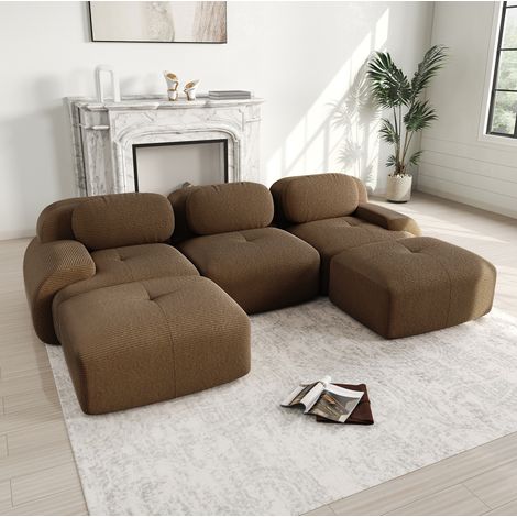 Canapé d’angle modulaire 298x178x75 cm marron en velours côtelé sans montage (1/5)