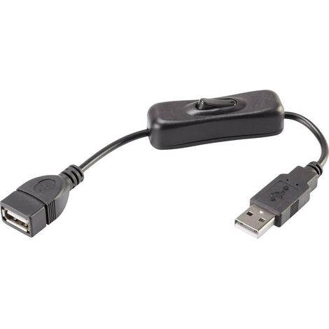 Renkforce Câble USB USB 2.0 USB-A mâle, USB-A femelle 0.25 m noir avec interrupteur On/Off, contacts (1/4)