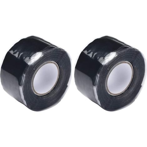 Ruban Silicone Auto-Amalgamant Ruban en Silicone agrippant Ruban en Caoutchouc de Silicone Auto-amalgamant Ruban Isolant Etanchéité Ruban de Réparation Noir 1.5mx25mm Noir (2 Rouleaux) (1/5)