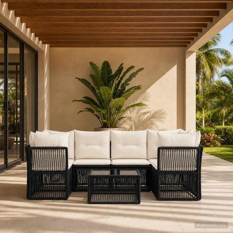 vidaXL Set Divano da Giardino 7 pz Nero polyrattan (1/5)