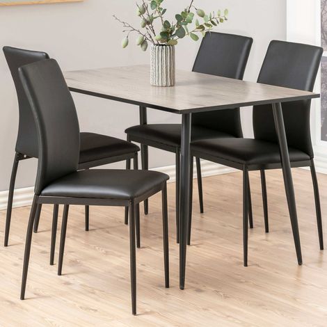 Table à manger 120x80x75 cm décor chêne clair et noir - VIDEA (1/5)