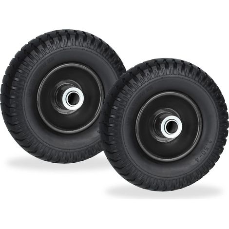 Roue de brouette, lot 2, 2.50-4, pneu caoutchouc, jante en acier, increvable, charge maximale : 80 kg, noire (1/5)