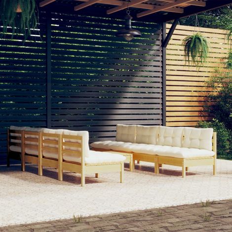 9-tlg. Garten-Lounge-Set mit Creme Kissen Massivholz Kiefer vidaXL (1/5)