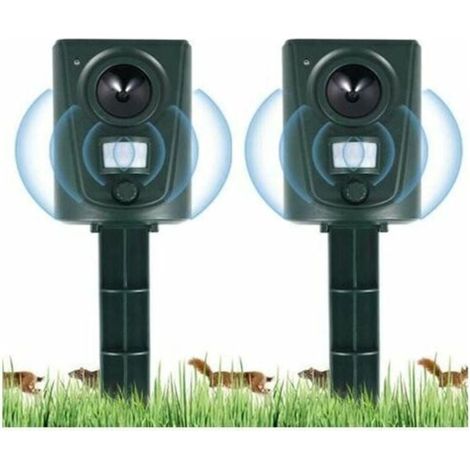 2x Ultraschall-Katzenabwehrgerät für Gärten, inklusive Erdspießen zur Abwehr von Hunden, Katzen und Vögeln, für Gärten, Felder und Baumschulen, wasserdicht