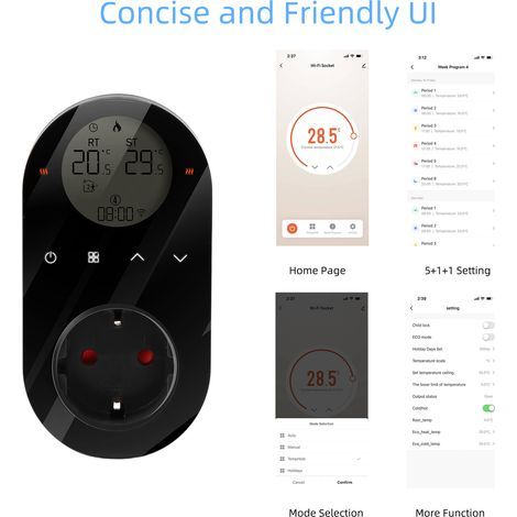 16A WiFi digital thermostatic plug, equipped with a graffiti app, voice control, six time slots and an LCD screen, suitable for electric radiators, heaters (1/5)