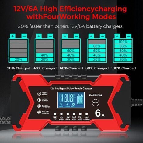 12V 6A La función de reparación por pulsos del cargador de batería de 12V 6A activa el cargador de batería del automóvil. (1/4)