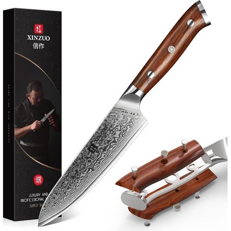 Allzweckmesser 13,3cm Damaststahl mit Rosenholzgriff, scharf & multifunktional (1/5)