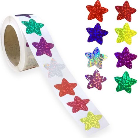 500 Stück/Rolle, 2,5 cm Rolle selbstklebende Sternaufkleber, Belohnungstabellen, dekorative Aufkleber, Etiketten (Sterne) (1/4)