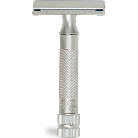 Rasoir Manche compact en chrome mat Trois pièces Rasoir à coupe droite Peigne fermé Idéal pour le rasage humide Moulage par injection Poignée en laiton Zinc Fabriqué (1/2)