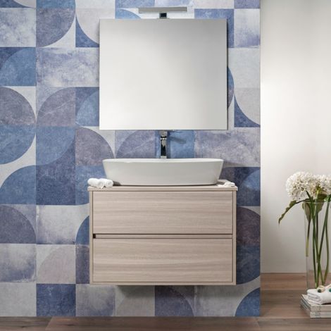 Mobile bagno 100 cm Rovere Sospeso con 2 Cassetti per Lavabo da Appoggio
