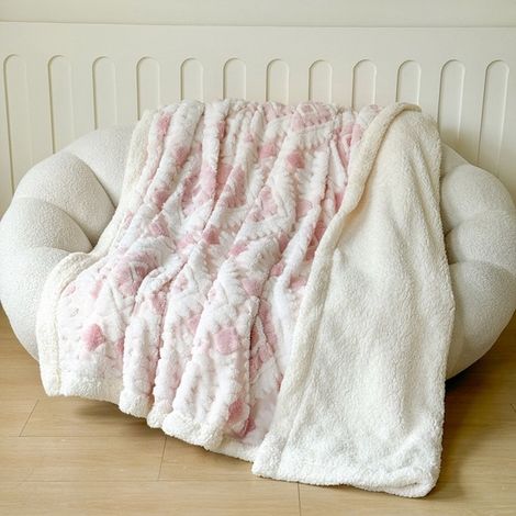 Beauvie-Couverture double épaisseur de haute qualité, épaisse et garnie de cations, idéale comme jeté de canapé. Ultra-douce et moelleuse, elle mesure 70 x 100 cm et pèse 0,350 kg. Couleur : rose. (1/5)