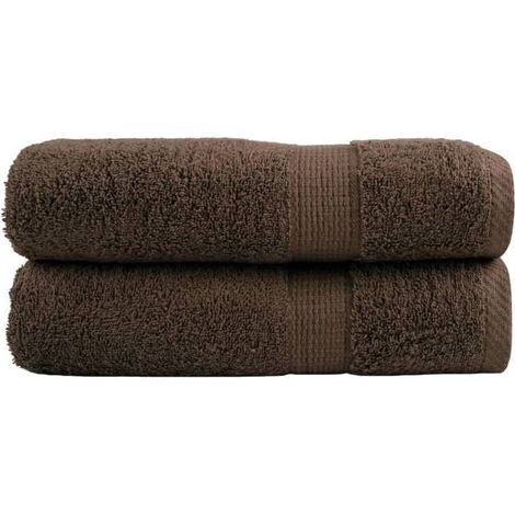 2 serviettes de bain, coton filé à l'anneau 600 g/m², marron, 100 x 150 cm, pour salle de bain et hôtellerie