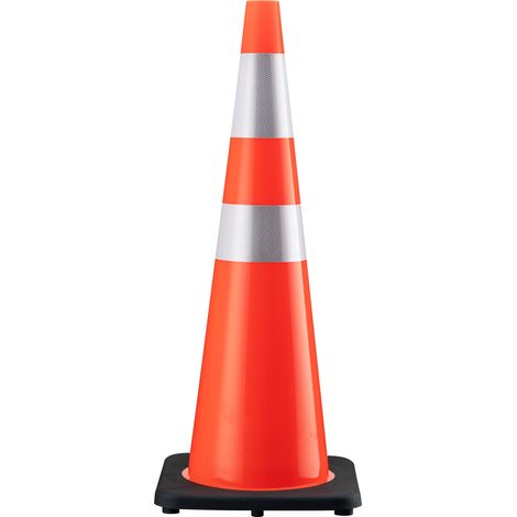 Wiltec Cono de tráfico de 90 cm de PVC con base de goma, cono naranja de señalización y seguridad con bandas reflectantes (1/5)