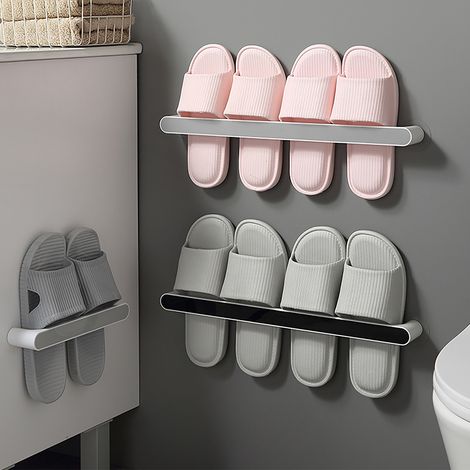 Porte-chaussons à ventouses, fin et sans clous ni trous, pour ranger chaussons et serviettes. Noir court. (1/5)