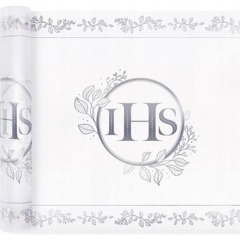 Camino de mesa de organza para la comunión, color plata, eucalipto, IHS, Santa Comunión, 5 m (1/4)