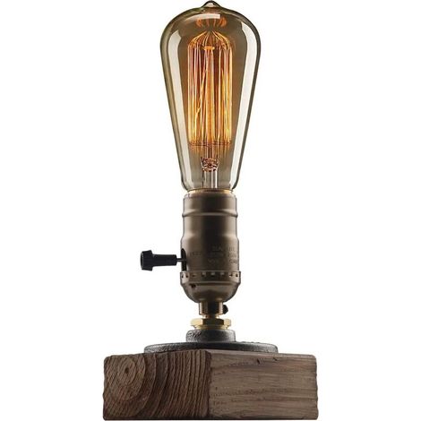 Industrial Steampunk Desk Lamp, Vintage Steam Punk Piping Table Lamp, Small Retro Edison Antique E27 Lamps with Accent Wood Base Minimalist Loft Style (No Bulb) (1/5)
