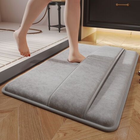 Tapis de bain gris, 40x60cm, tapis de sol absorbant pour l'entrée de la salle de douche, séchage rapide. (1/5)