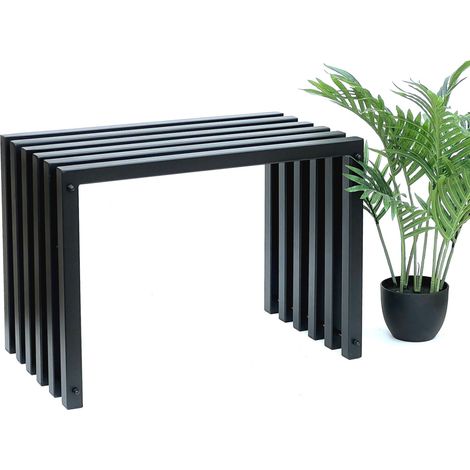 DanDiBo Hocker Metall Schwarz Sitzbank Massiv Wetterfest 60 cm Sitzhocker Ela Modern Bank Lamellenhocker (1/5)