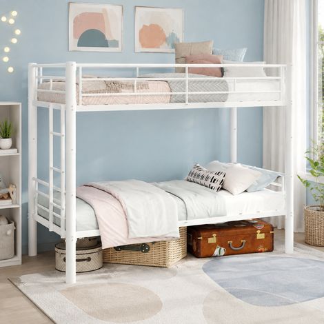 Cama litera de hierro 196x103x156 cm convertible en dos camas, con escalera y barandillas, blanca (1/5)