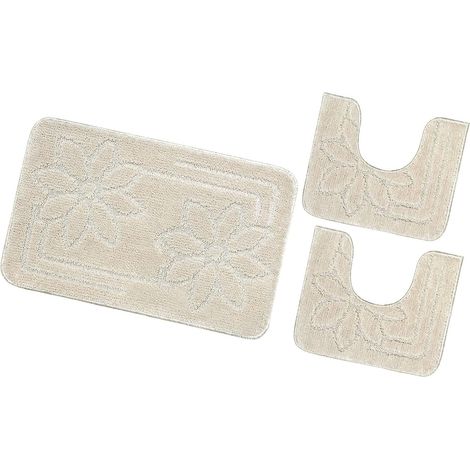 Tappeto Bagno Set 3 Pezzi Tinta Unita Antiscivolo Assorbente Scendietto 100% Made In Italy - Beige (1/4)