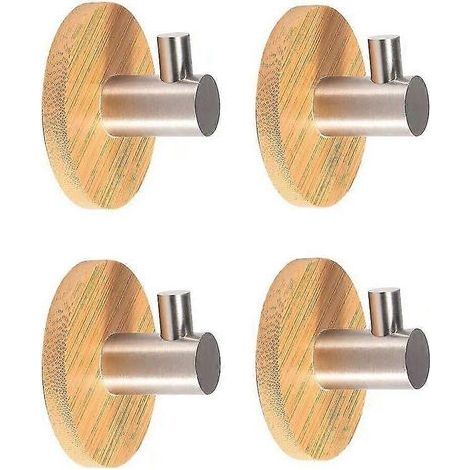 Crochets auto-adhésifs en acier inoxydable 304 et bambou, crochets muraux pour peignoirs, crochets pour porte-serviettes de cuisine, crochets pour peignoirs, sans perçage, pour salle de bain, cuisine (1/4)