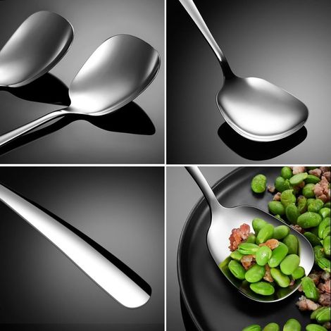 Cuillère de service de 20 cm en acier inoxydable, manche long poli miroir, argentée (1/3)