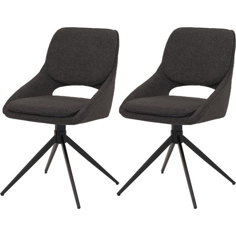 Set 2 sedie pranzo HHG-612, cucina, posizionamento automatico girevole, stoffa/tessuto bouclé (540g/m²), grigio scuro