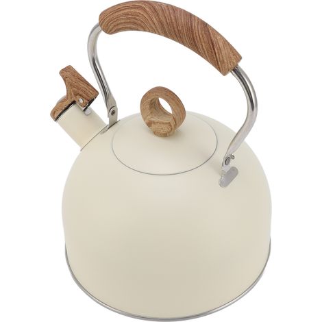 Bouilloire à sifflet de 2,5 litres en acier inoxydable avec poignée, compatible avec les plaques électriques et à gaz, couleur beige. (1/5)