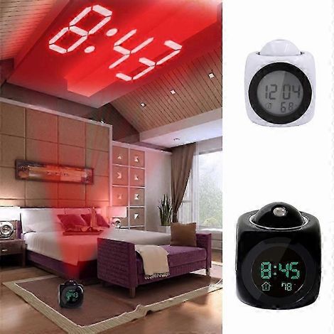 Réveil projecteur LED multifonctionnel avec annonce vocale, noir, + câble USB, 25-26 secondes (1/3)