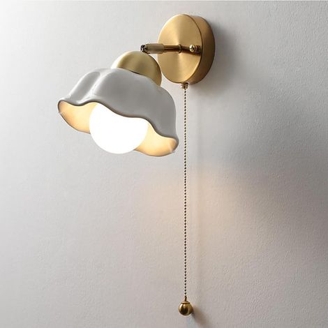 Applique Murale en Céramique Luminaire Mural en Laiton avec Interrupteur, Forme de Fleur Créatif Lampe Murale pour Cuisine Chambre Salle à Manger Salon (1/5)