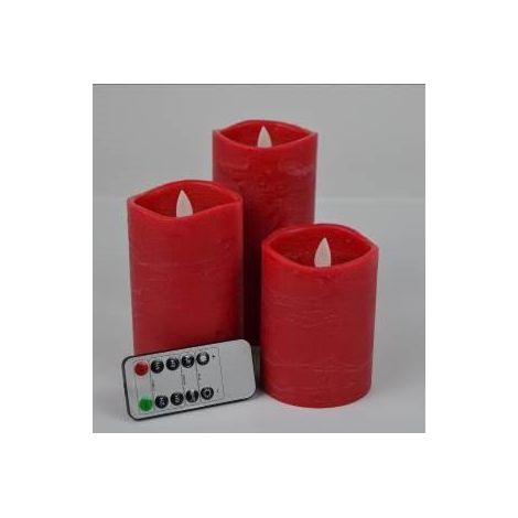 LED Kerzenset bew. Flamme rot,7,5x10/12,5/15cm,Timer