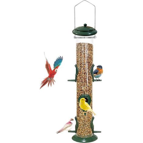 Mangeoires à oiseaux en tube métallique à suspendre pour l'extérieur - Mangeoire à oiseaux sauvages à 6 ports - Attire les oiseaux dans votre pelouse, jardin, balcon (vert) (1/5)