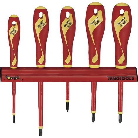 Tournevis 5 pcs 1000V sur support mural Teng Tools WRMDV05N-1