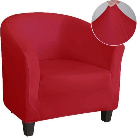 Housse de canapé extensible en soie de lait pour canapé une place - Rouge - (1/4)