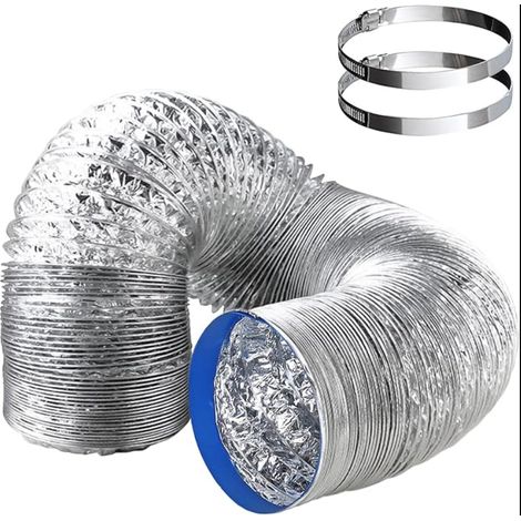 Tuyau d'Evacuation Flexible 100 mm x 2m Gaine Flexible Aluminium Tuyau d'aération d'evacuation d'air avec 2 Colliers de 100mm Serrage Acier (1/5)