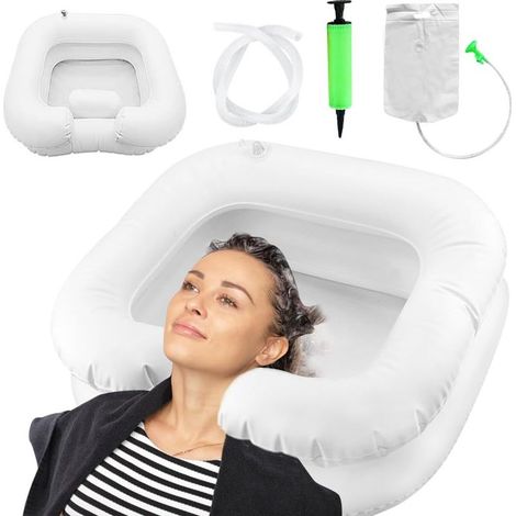Bac a shampoing domicile, Lavabo pour les personnes alitées avec Tuyau de Vidange de 1 M, Bac pour laver les cheveux, Bac à Shampoing Gonflable pour Personnes âgées Enfants Femmes enceintes (1/5)