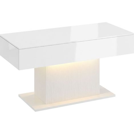 Mesa de centro LED con almacenamiento, brillo alto, blanca, 2 cajones y mando a distancia (1/5)
