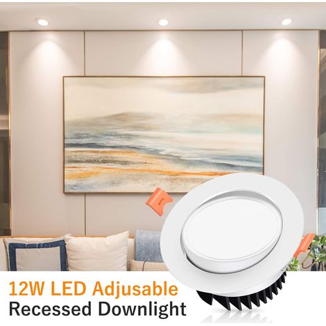 LED Recessed Spotlight, 12W LED Recessed Spotlight Bathroom, 6000k Cool White Extra Flat LED Recessed Spotlight 40° Adjustable Ceiling Spotlight 120° Angle for Living Room, Kitchen, Hallway [Energy Cl (1/4)