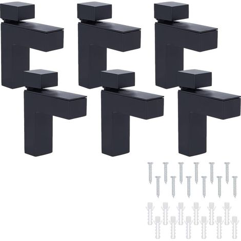 Lot de 6 supports d'étagère flottants réglables en bois et verre, support mural 8,1 x 6,3 x 2,4 cm, noir mat, supports flottants robustes pour cuisine, salle de bain, bureau (1/5)