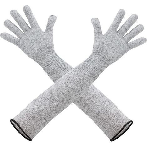 Gants résistants aux coupures, gris, longueur 45 cm 2 paires de gants résistants aux coupures avec protection des bras Gants à manches longues (1/5)