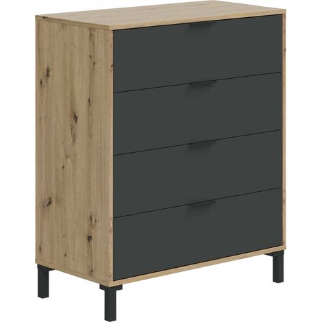 Cassettiera Alfana, Settimanale a 4 cassetti, Mobile Comò per camera da letto, Comò moderno, 76x40h94 cm, Rovere nodi e Antracite
