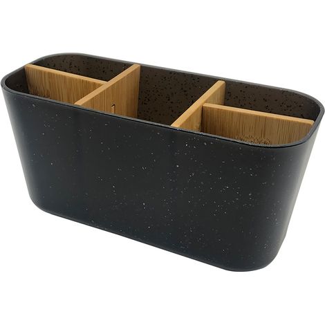1 Porte-dentifrice et porte-brosse à dents, cadre en bambou naturel, motif imitation marbre, coins arrondis, pour salle de bain（Q3 : Nouveaux produits pour le mois d'août） (1/5)