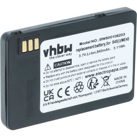 vhbw Akku kompatibel mit Siemens 6618, ME45, 3618, S45, S45i Handy Smartphone Telefon (840 mAh, 3,7 V, Li-Ion) (1/5)