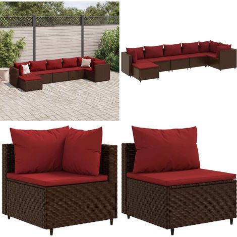 7-tlg. Garten-Lounge-Set mit Kissen Braun Poly Rattan - Gartengeset - Lounge Set - Gartenmöbel - Rattan Möbel - Outdoor Furniture - Home & Living (1/5)