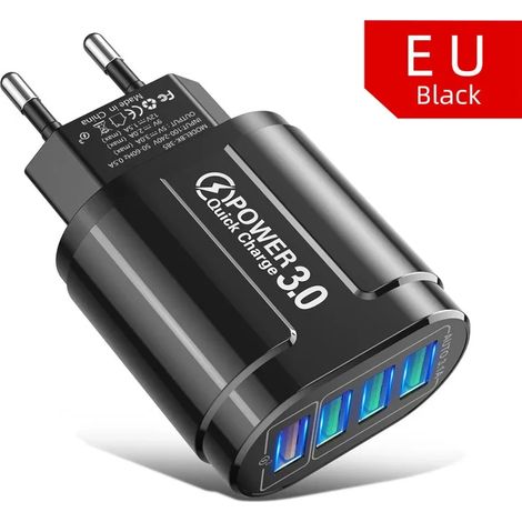 Chargeur USB USLION 48 W à charge rapide QC 3.0 pour iPhone 14/15, Samsung et Xiaomi. 4 ports. Compatible voyage UE/US. (1/5)