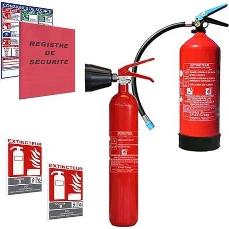 Pack incendie 1 ERP 2 extincteurs 6L ABF et 2kg CO2 – Signalétique sécurité incluse – Conforme aux normes NF – Jod1