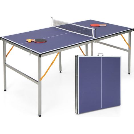 Tavolo da ping-pong pieghevole 180 x 90 x 76 cm con 2 racchette e 3 palline design versatile in alluminio blu 200020704