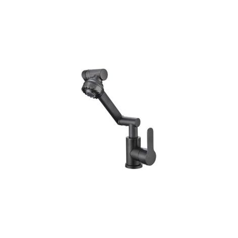 Robinet Cuisine Rabattable, 1440°Flexible Rotation Mitigeur Cuisine,2 modes de bec eau chaude et froide en cuivre, pour cuisine et salle de bain,avec tuyaux d'arrivée d'eau chaude et d'eau froide,gris